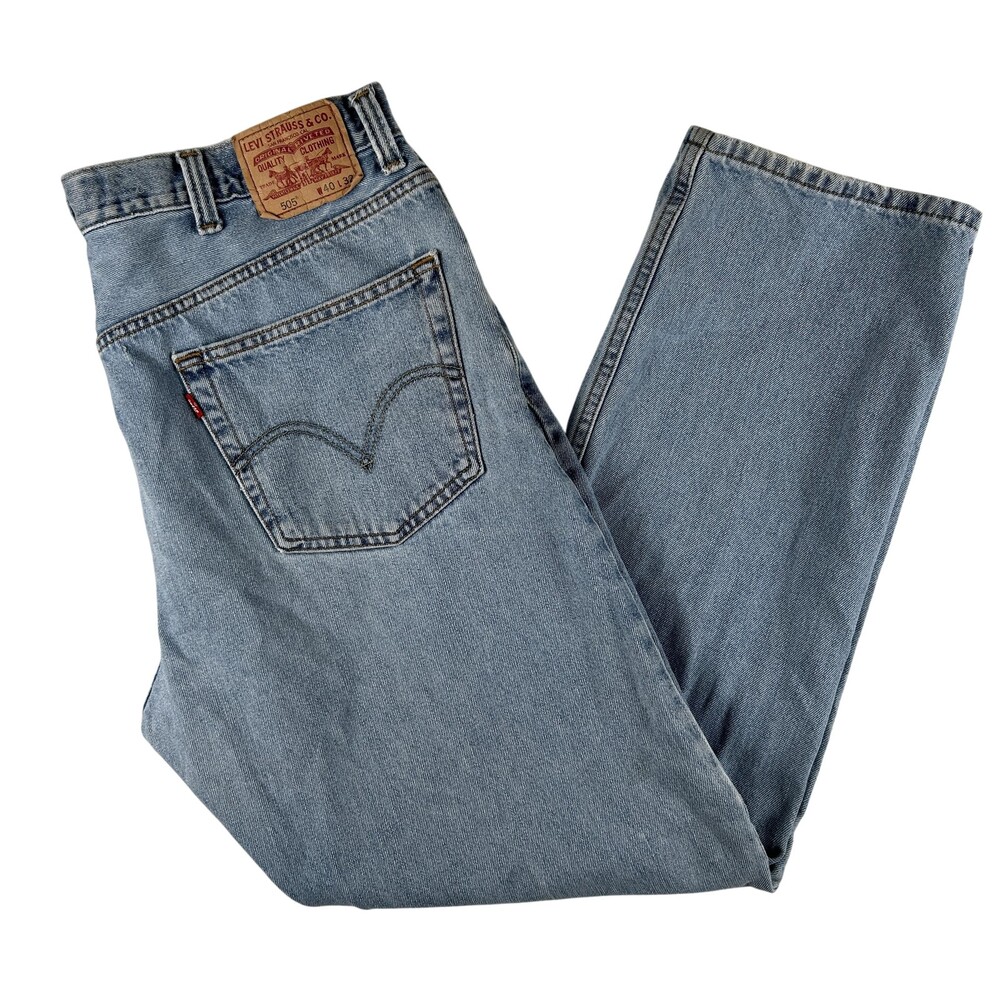 Levis 505 Jeans Mens 40x32 Light Wash Blue Denim Regular Straight Zip Fly Y2K